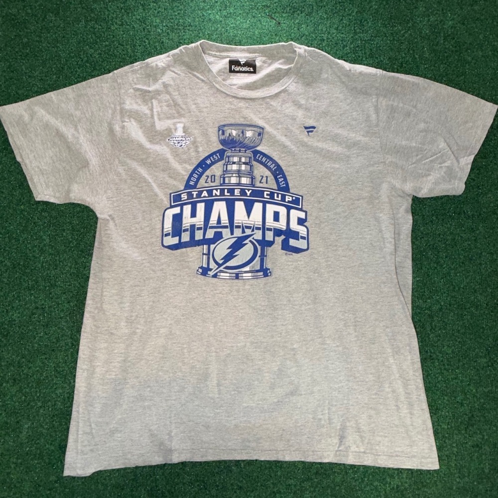Fanatics Tampa Bay Lightning 2021 Stanley Cup Champions Shirt Mens XL Gray NHL